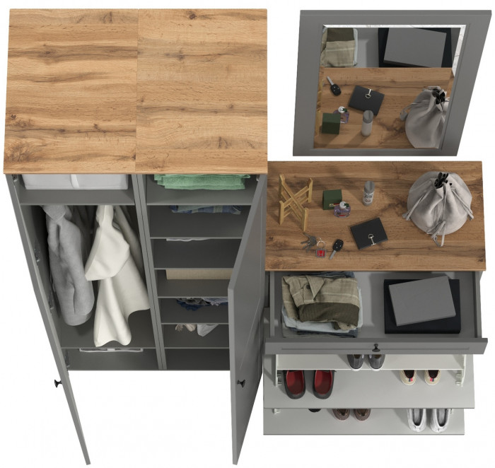 Остин Прихожая 34, цвет серый графит/дуб крафт золотой, ШхГхВ 160х54,3х229,6 см., универсальная сборка