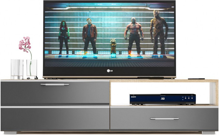 Тумба под ТВ Ларго 1, корпус дуб сонома/фасады МДФ графитово-серый глянец