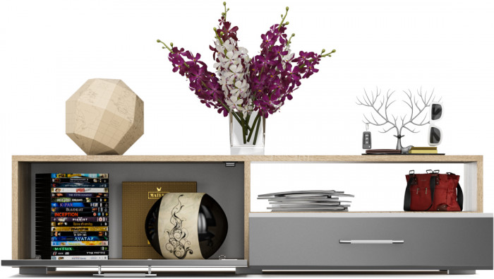 Тумба под ТВ Ларго 1, корпус дуб сонома/фасады МДФ графитово-серый глянец