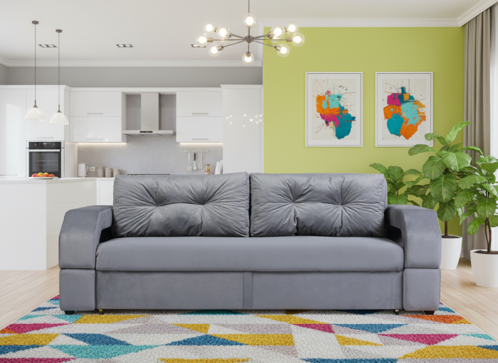 Диван-еврокнижка Манчестер, пружинный блок, 150х195, подсветка, велюр серый