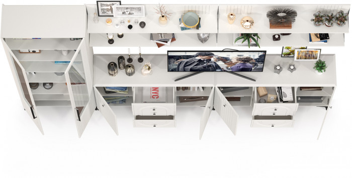 Валенсия Гостиная № 122, ЛДСП белый шагрень/МДФ белый шагрень