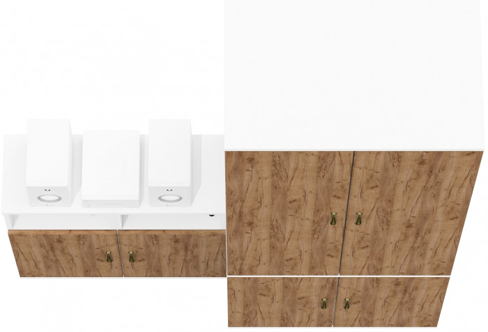 Лидер-8 Шкаф МД 19Б + Тумба МД 3.19 + Тумба МД 3.19, цвет белый шагрень/крафт золото, ШхГхВ 160х50х190 см., универсальная сборка