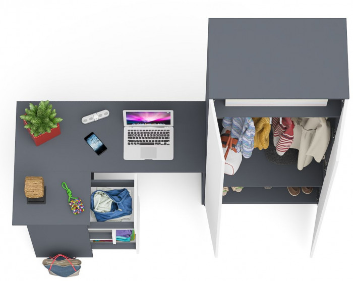 Мори Стол компьютерный МС-16 левый + Шкаф МШ800.1, цвет графит/белый, ШхГхВ 204,8х84,9х209,6 см., выдвижные ящики слева, НЕ универсальная сборка