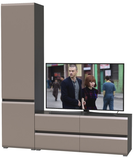 Сидней Комплектация № 005, цвет корпус: антрацит/фасады: МДФ веллюто капучино, ШхГхВ 179,9х41,3х205,2 см., ниша для ТВ 129х41х100 см., универс. сборка