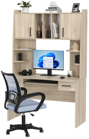 Стол 6-0604 Бета + кресло 103 серое, цвет дуб сонома, ШхГхВ 120х60,5х183,5 см.