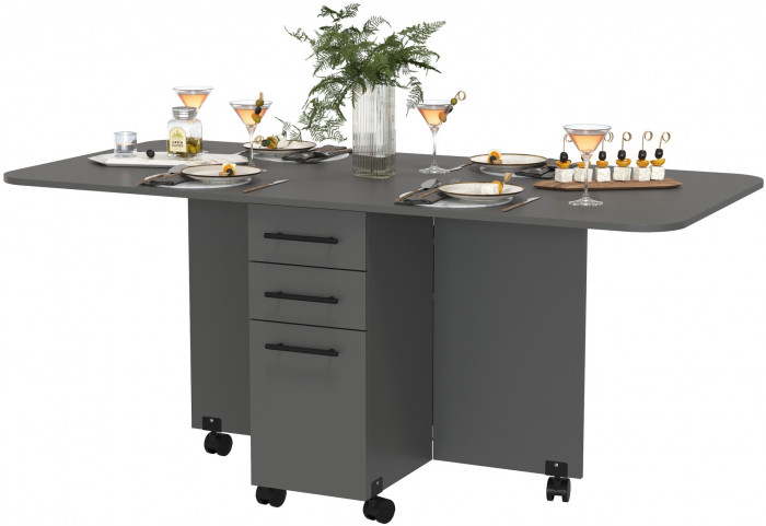 Стол-книжка с ящиками 1-6702граф, цвет графит, ШхГхВ 38х80х74 см. сложенный, разложенный два размера: 103/167х80х74 см.