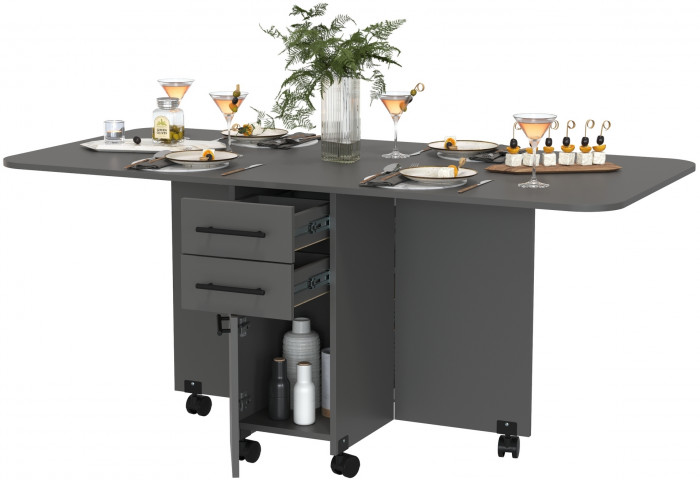 Стол-книжка с ящиками 1-6702граф, цвет графит, ШхГхВ 38х80х74 см. сложенный, разложенный два размера: 103/167х80х74 см.