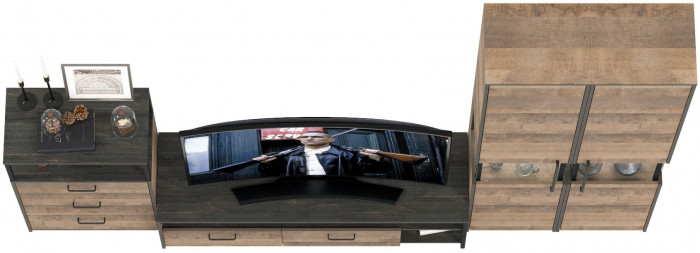 Трувор Гостиная 038, цвет дуб гранж песочный/интра, ШхГхВ 305,4х45,4х210 см., универсальная сборка