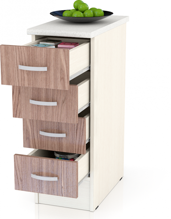 Кухня Мери ШН4Я300 Стол с 4 ящиками 30 см., цвет дуб/ясень шимо тёмный, ШхГхВ 30х60х85 см., универсальная дверь (столешница № 130 сахара белая)