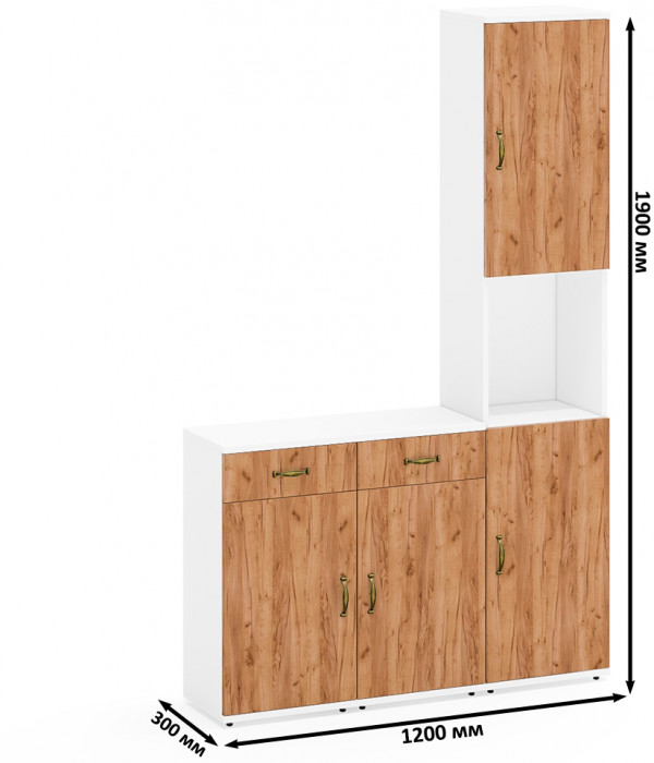 Лидер-8 Пенал + Тумба МД 3.15 + Тумба МД 3.15, цвет белый шагрень/крафт золото, ШхГхВ 120х30х190 см., универсальная сборка