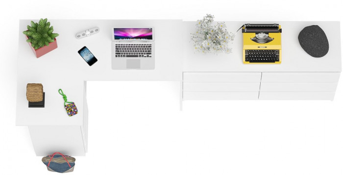 Мори Стол компьютерный МС-16 левый + Комод МК1200.6, цвет белый, ШхГхВ 244,8х84,9х76,6 см., выдвижные ящики слева, НЕ универсальная сборка