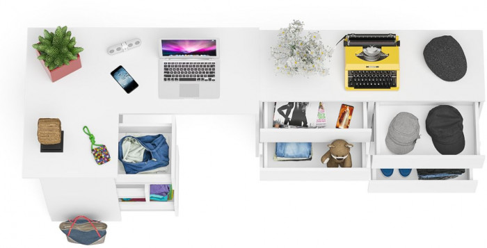 Мори Стол компьютерный МС-16 левый + Комод МК1200.6, цвет белый, ШхГхВ 244,8х84,9х76,6 см., выдвижные ящики слева, НЕ универсальная сборка