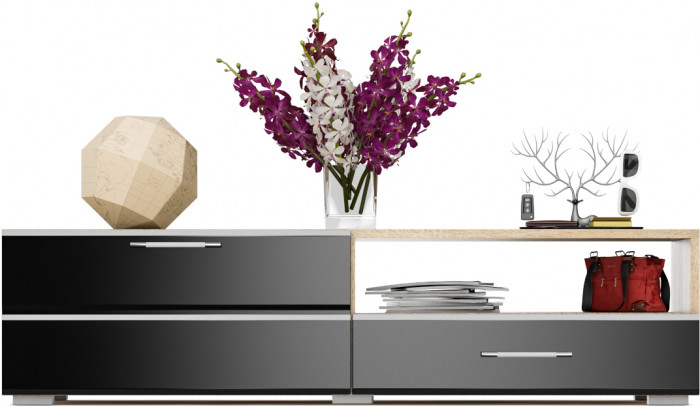 Тумба под ТВ Ларго 1, корпус дуб сонома/фасады МДФ чёрный глянец