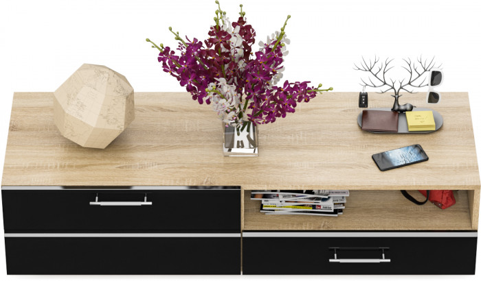 Тумба под ТВ Ларго 1, корпус дуб сонома/фасады МДФ чёрный глянец