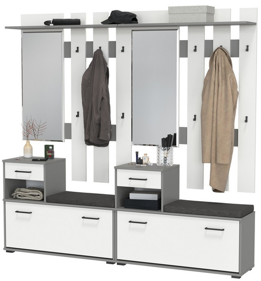 Лира ГК Прихожая 2 Два х Тумба под обувь + Два х Вешалка с зеркалом, графит/белый