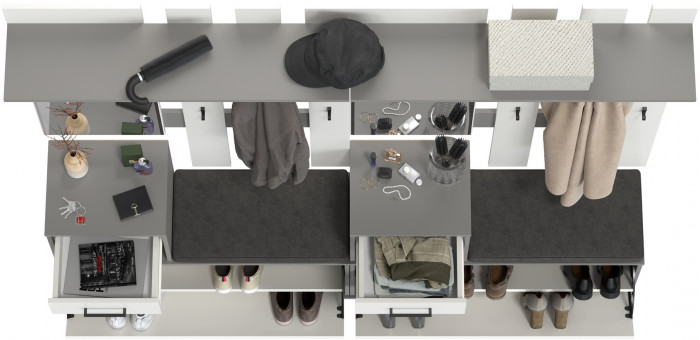 Лира ГК Прихожая 2 Два х Тумба под обувь + Два х Вешалка с зеркалом, графит/белый