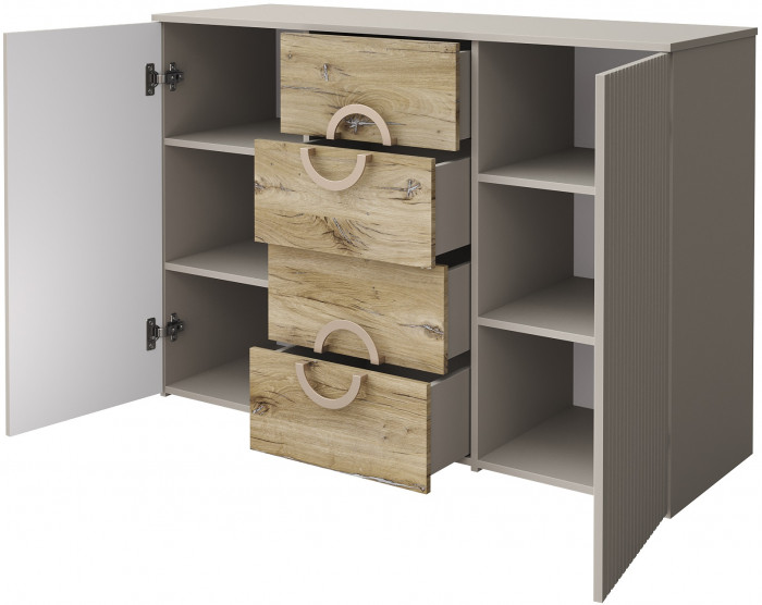 Комод 2 двери/4 ящика "Виола" - Персидский жемчуг/Дуб Флагстафф песочный