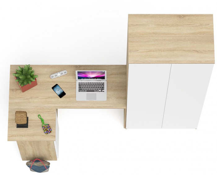 Мори Стол компьютерный МС-16 левый + Шкаф МШ800.1, цвет дуб сонома/белый, ШхГхВ 204,8х84,9х209,6 см., выдвижные ящики слева, НЕ универсальная сборка