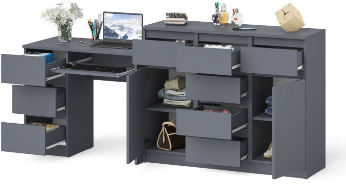 Мори Стол компьютерный МС-6 левый + Комод МК1200.4, цвет графит, ШхГхВ 210,4х50х94 см., выдвижные ящики слева, НЕ универсальная сборка