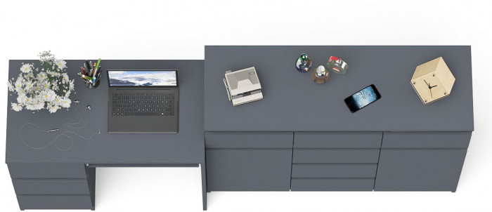 Мори Стол компьютерный МС-6 левый + Комод МК1200.4, цвет графит, ШхГхВ 210,4х50х94 см., выдвижные ящики слева, НЕ универсальная сборка