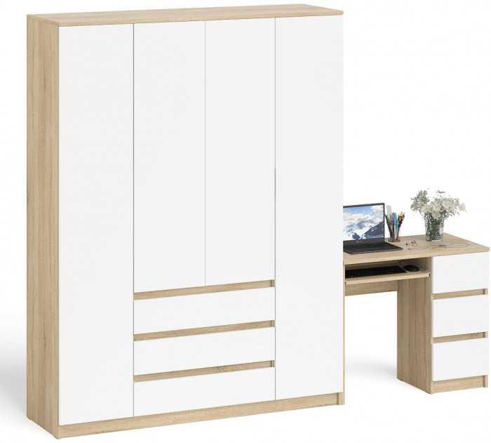 Мори Стол компьютерный МС-6 правый + Шкаф МШ1600.1, цвет дуб сонома/белый, ШхГхВ 250,4х50,4х209,6 см., выдвижные ящики справа, НЕ универсальная сборка