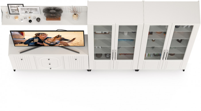 Валенсия Гостиная № 112, ЛДСП белый шагрень/МДФ белый шагрень