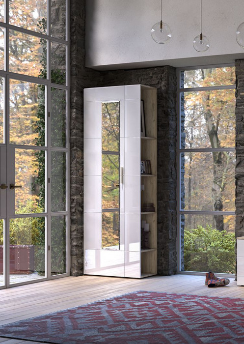 Лайн Прихожая № 04, дуб крафт серый/фасады МДФ белый глянец