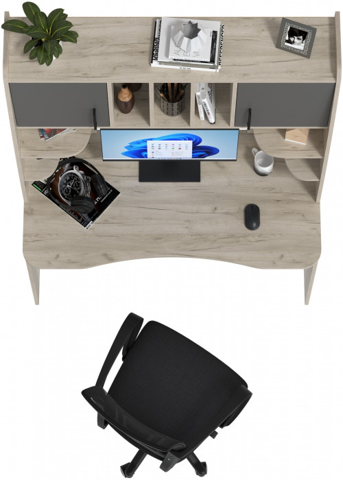 Стол 6-0604 Бета + кресло 103 чёрное, цвет дуб крафт серый/графит, ШхГхВ 120х60,5х183,5 см.