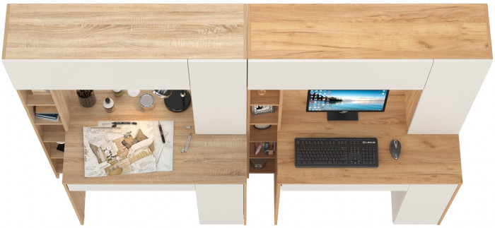 КР100 Два стола компьютерных Комфорт 12.71, цвет дуб сонома/белый/дуб золотой/белый, ШхГхВ 233,4х60,2х165,4 см., НЕ универсальная сборка