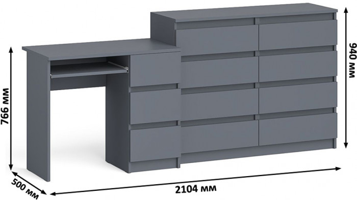 Мори Стол компьютерный МС-6 правый + Комод МК1200.8, цвет графит, ШхГхВ 210,4х50х94 см., выдвижные ящики справа, НЕ универсальная сборка