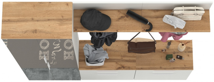 Октава Прихожая 32, цвет белый шагрень/дуб крафт золотой/фасады МДФ белый шагрень, ШхГхВ 194,2х35,4х197,6 см., универсальная сборка