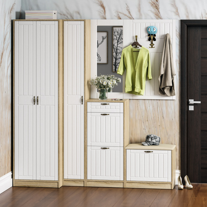 Прихожая П-6 Вешалка, цвет МДФ белое дерево фрезеровка прованс, ШхГхВ 60х9,3х102 см.