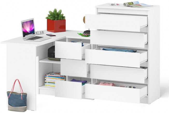 Мори компьютерный стол МС-16 правый + Комод МК700.5, белый