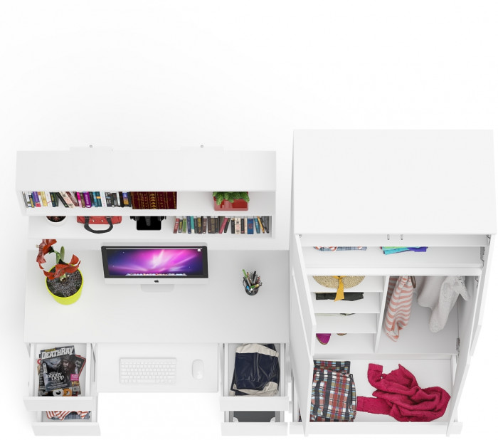 Мори компьютерный стол МС-2 + Шкаф МШ900.1 + Антресоль МА900.1 + Полка 1200, белый