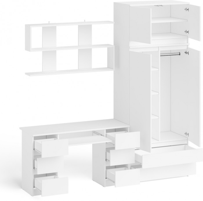 Мори компьютерный стол МС-2 + Шкаф МШ900.1 + Антресоль МА900.1 + Полка 1200, белый