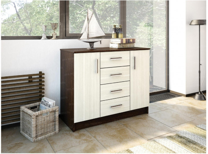 Комод К1000-2Д (Вотан / Белый гладкий)