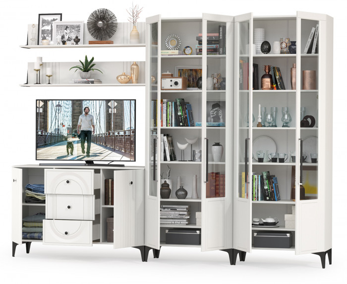 Валенсия Гостиная № 113, ЛДСП белый шагрень/МДФ белый шагрень