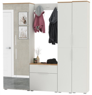 Октава Прихожая 30, белый шагрень/дуб крафт золотой/фасады МДФ белый шагрень