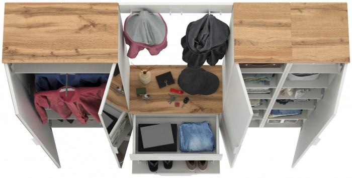 Октава Прихожая 30, белый шагрень/дуб крафт золотой/фасады МДФ белый шагрень