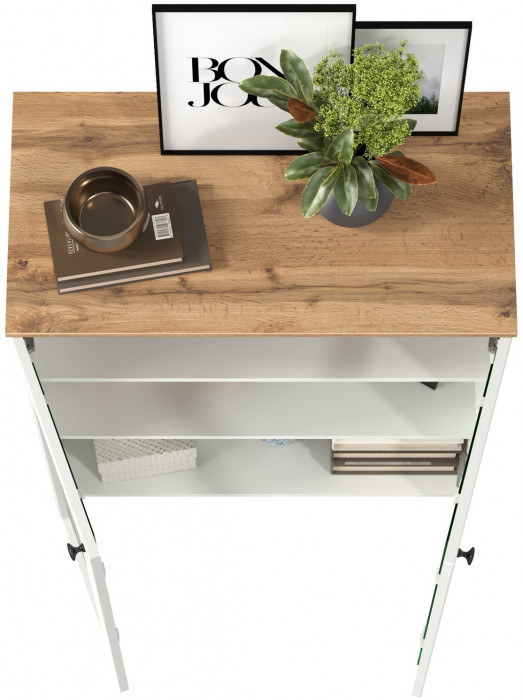 Остин 16.394.01 Шкаф-витрина(тумба), белый шагрень/дуб крафт золотой