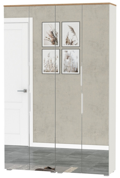 Октава 13.338 Шкаф для одежды + 13.338 Шкаф, цвет белый шагрень/дуб крафт золотой/фасады МДФ белый шагрень и зеркало, ШхГхВ 128,8х35,3х197,6 см.