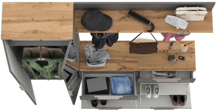 Октава Прихожая 32, цвет серый графит/дуб крафт золотой/фасады МДФ серый графит, ШхГхВ 194,2х35,4х197,6 см., универсальная сборка