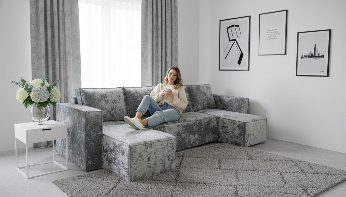 Диван-кровать Лофт Люкс Плюш П-образный с 2 отоманками, еврокнижка, 145х270, серый