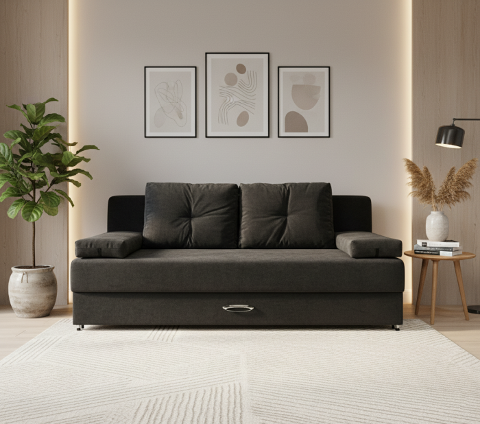 Диван-еврокнижка Амстердам Мини люкс, 150, велюр черный