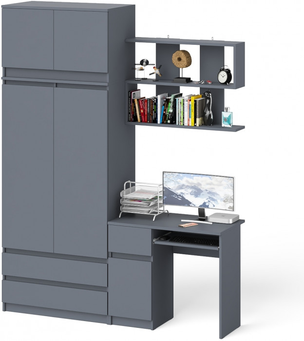 Мори компьютерный стол МС-1 левый + Шкаф МШ900.1 + Антресоль МА900.1 + Полка 900, графит