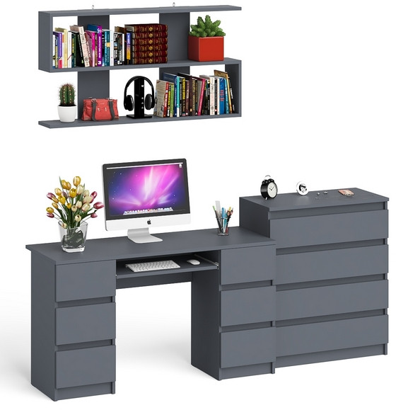 Мори компьютерный стол МС-2 + Комод МК800.4 + Полка 1200, графит