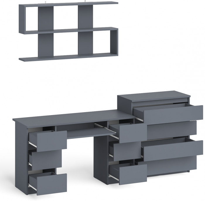 Мори компьютерный стол МС-2 + Комод МК800.4 + Полка 1200, графит