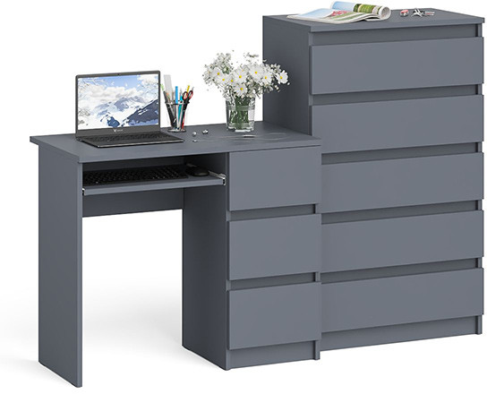 Мори компьютерный стол МС-6 правый + Комод МК700.5, графит