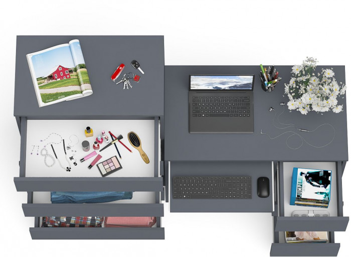 Мори компьютерный стол МС-6 правый + Комод МК700.5, графит