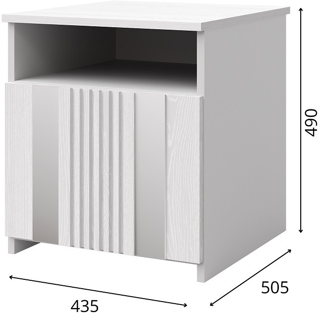 Тумба для спальни "Харди" с зеркальными вставками - Белый текстурный/Ясень белый